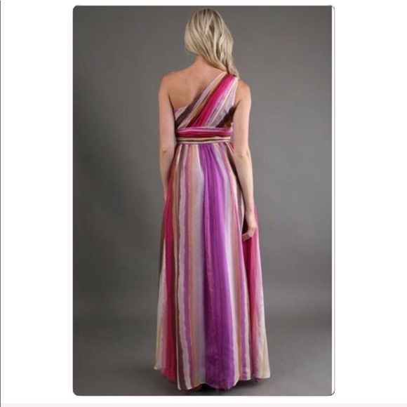 DECODE 1.8 One Shoulder Silk watercolor striped maxi dress size 0 - Picture 3 of 4